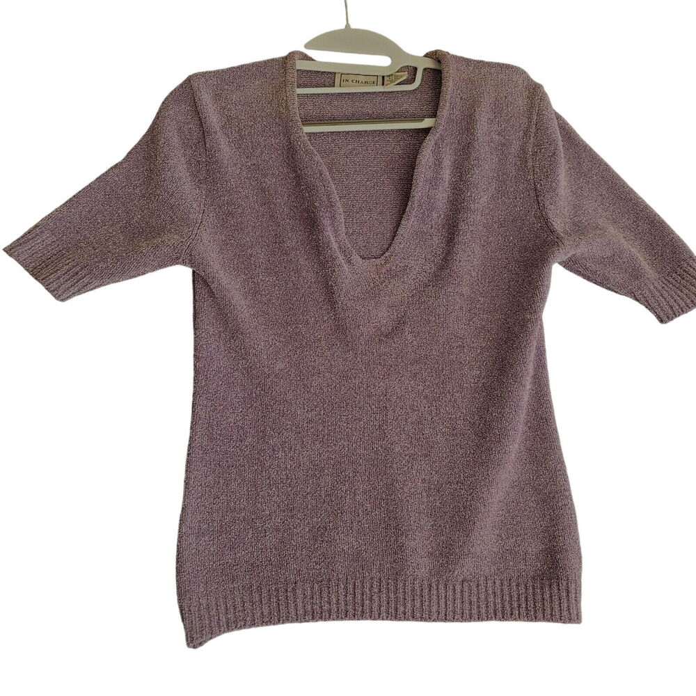 In Charge Womens Sweater Purple Size Medium Acrylic Blend Short Sleeve Stretch